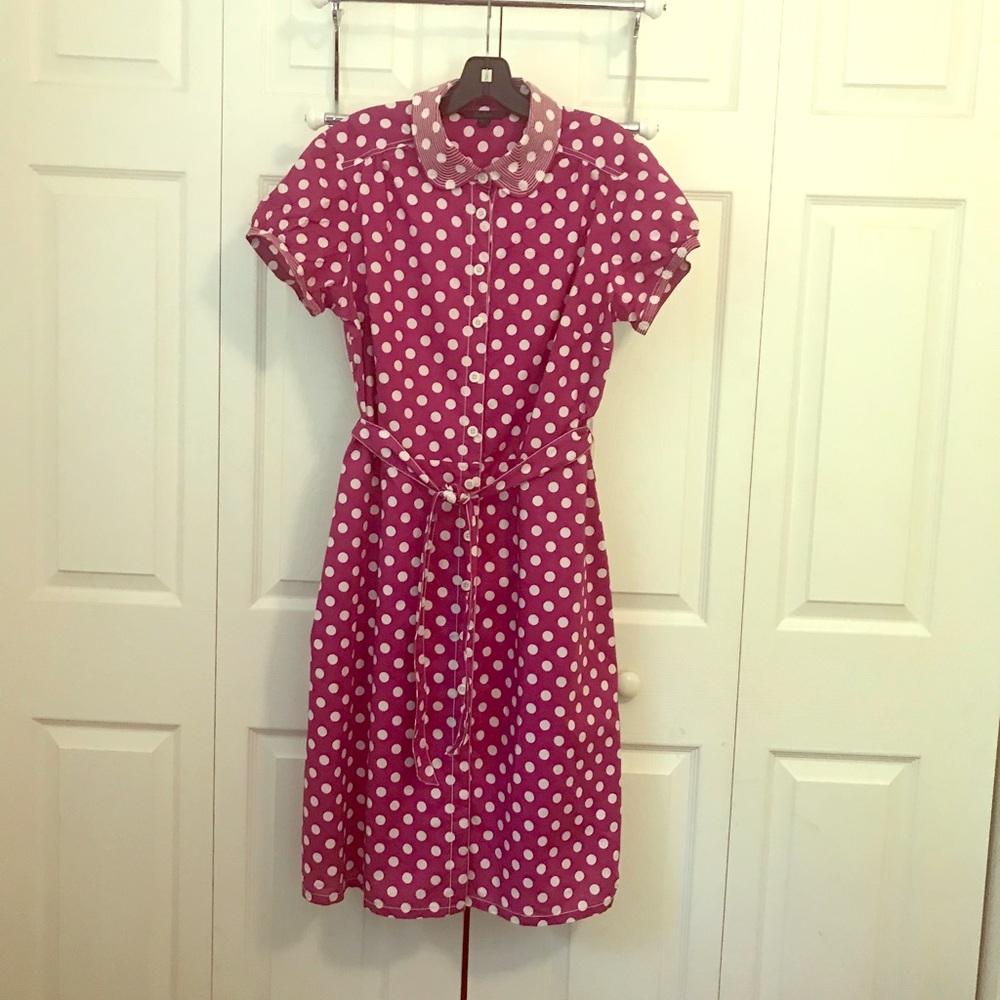 Boden  fit n flare polka dot purple dress US12